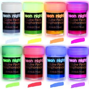 neon nights Glow-in-The-Dark Paint - Multi-Surface Acrylic Paints for Outdoor and Indoor Use on Canvas & Walls - Gifts for Artists - Phosphorescent - Stocking Stuffers for Boys and Girls