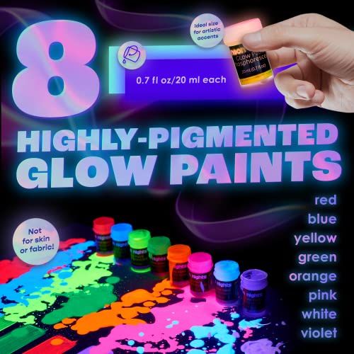 neon nights Glow-in-The-Dark Paint - Multi-Surface Acrylic Paints for Outdoor and Indoor Use on Canvas & Walls - Gifts for Artists - Phosphorescent - Stocking Stuffers for Boys and Girls
