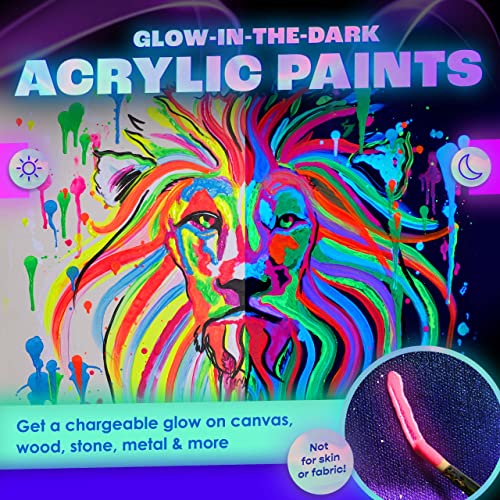 neon nights Glow-in-The-Dark Paint - Multi-Surface Acrylic Paints for Outdoor and Indoor Use on Canvas & Walls - Gifts for Artists - Phosphorescent - Stocking Stuffers for Boys and Girls