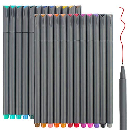 24 Fineliner Color Pens, Taotree Fine Line Colored Sketch Writing Drawing Pens for Journaling Planner Note Taking Adult Coloring Books, Porous Fine Point Markers, School Office Teacher Art Supplies