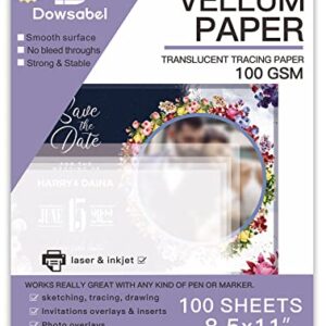 Translucent Vellum Paper, Dowsabel 68LBS 8.5 x 11 inches Printable Vellums for Card Overlays, Invitations Belly Bands, Envelope, Lantern,50 Sheets