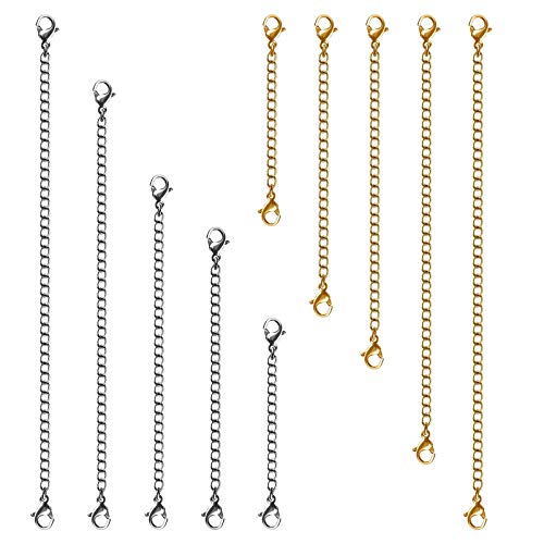 Necklace Extenders, 10Pcs Stainless Steel Gold Silver Necklace Bracelet Anklet Extension Chains with Lobster Clasps and Closures for Jewelry Making