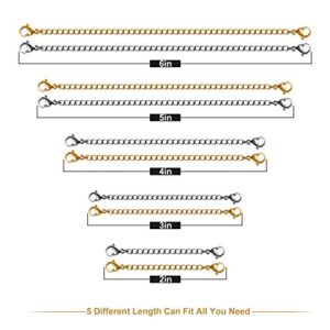 Necklace Extenders, 10Pcs Stainless Steel Gold Silver Necklace Bracelet Anklet Extension Chains with Lobster Clasps and Closures for Jewelry Making