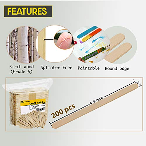 200 Pcs Natural Wooden Food Grade Craft Sticks - Ice Cream Stick - Popsicle - 4.5 inch Length - Suit Crafting, Stirring, Paddle, Waxing, Small Ice Pop Stick for DIY Kids Popcicle - Apremont