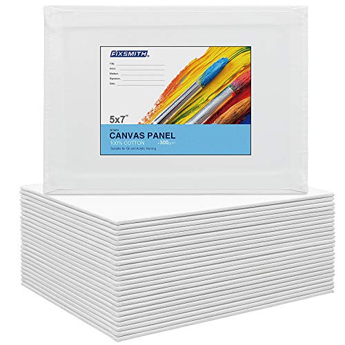 FIXSMITH Painting Canvas Panel Boards - 5x7 Inch Art Canvas,24 Pack Mini Canvases,Primed Canvas Panels,100% Cotton,Acid Free,Professional Quality Artist Canvas Board for Hobby Painters,Students & Kids