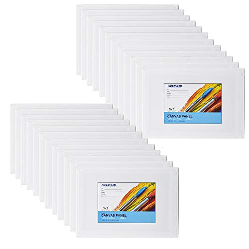 FIXSMITH Painting Canvas Panel Boards - 5x7 Inch Art Canvas,24 Pack Mini Canvases,Primed Canvas Panels,100% Cotton,Acid Free,Professional Quality Artist Canvas Board for Hobby Painters,Students & Kids