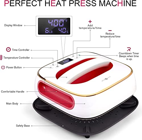 HTVRONT Heat Press Machine for T Shirts, 10"X10" Portable T Shirt Press Machine, Fast Heat-up Iron Press Heat Transfer Machine for Hat, Vinyl, Sublimation (Raspberry)