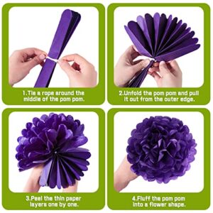 32PCS Mardi Gras Decorations Party Favors Supplies, Mardi Gras Decor Props Backdrop, Hanging Swirl Tissue Paper Pom Poms Garland Flowers for Birthday Baby Shower