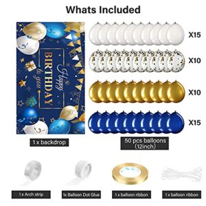 Navy Blue Birthday Confetti Balloons Kit Set 50 Pieces Blue Birthday Photography Backdrop Banner Package for Boys Girls Men Women Birthday Party Decorations Supplies (Navy Blue and Gold)