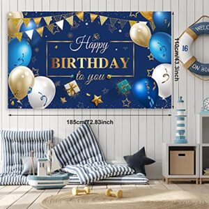 Navy Blue Birthday Confetti Balloons Kit Set 50 Pieces Blue Birthday Photography Backdrop Banner Package for Boys Girls Men Women Birthday Party Decorations Supplies (Navy Blue and Gold)