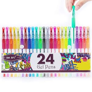 glitter gel pens colored fine tip markers with 40% more ink for adult coloring books, drawing and doodling (24 colors)