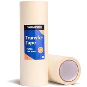 12″ x 100′ roll of paper transfer tape for vinyl, made in america, premium-grade transfer paper for vinyl with layflat adhesive for cricut vinyl crafts, decals, and letters