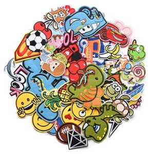 Harsgs 60pcs Random Assorted Styles Embroidered Patches, Bright Vivid Colors, Sew On/Iron On Patch Applique for Clothes, Dress, Hat, Jeans, DIY Accessories