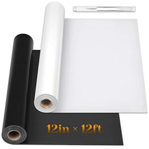 12″ x 24ft heat transfer vinyl rolls, flasoo 2 rolls black and white htv iron on vinyl for shirts, compatible with cricut, cameo, heat press machines, sublimation (12 inches by 12 feet per roll)