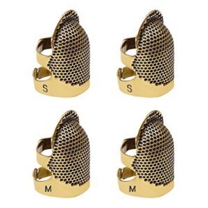 4 pack sewing thimble finger protector, adjustable finger metal shield protector pin needles sewing quilting craft accessories diy sewing tools needlework(2 sizes)