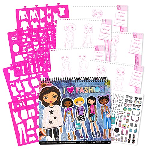 Fashion Angels I Love Fashion Sketch Portfolio - Fashion Design Sketch Book for Beginners, Sketch Pad with Stencils and Stickers For Kids 6 and Up