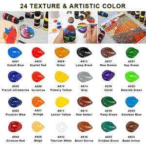 Aen Art Acrylic Paint, Set of 24 Colors Craft Paint Supplies for Canvas, Painting, Wood, Ceramic & Fabric, Rich Pigments Non Toxic Paints for Artists & Hobby Painters, 2 fl oz / 60 ml Bottles