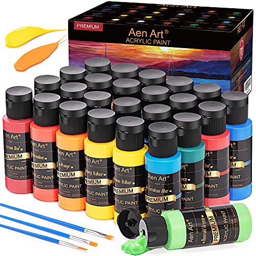 Aen Art Acrylic Paint, Set of 24 Colors Craft Paint Supplies for Canvas, Painting, Wood, Ceramic & Fabric, Rich Pigments Non Toxic Paints for Artists & Hobby Painters, 2 fl oz / 60 ml Bottles