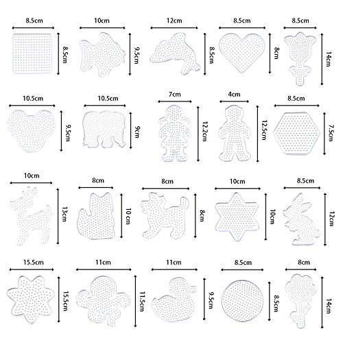 20 Pieces 5mm Fuse Beads Pegboards Clear Plastic Pegboards Craft Tray with 20 Pieces Colorful Cards, 4 Pieces White Beads Tweezers, 10 Keychains, 10 Hang Ropes, 20 Hang Circle for Kids DIY Craft Beads
