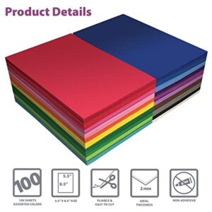 100 Pack EVA Foam Sheets, 5.5 x 8.5 Inch, Assorted Colors (20 Colors), 2mm Thick, by Better Office Products, for Arts and Crafts, 100 Sheets