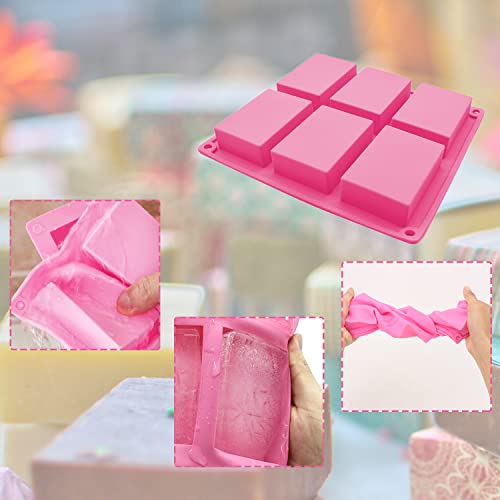 OBSGUMU 3 Pack Silicone Soap Molds,6 Cavities Flowers Soap Mold,Rectangle and Different Flower shapes, Perfect for Soap Making, Handmade Cake Chocolate Biscuit, Pudding (Pink)