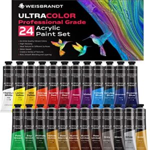 WEISBRANDT UltraColor Artist Quality Acrylic Paint Set, 24 Vibrant Colors, 0.74 oz/22ml Tubes, for Canvas, Wood, Ceramic, Fabric, Non Toxic-Fading