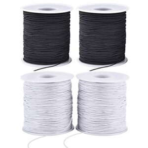 stretchy string for bracelets, 4 rolls 1 mm sturdy elastic string elastic cord for jewelry making, necklaces, beading (2 black+ 2 white)