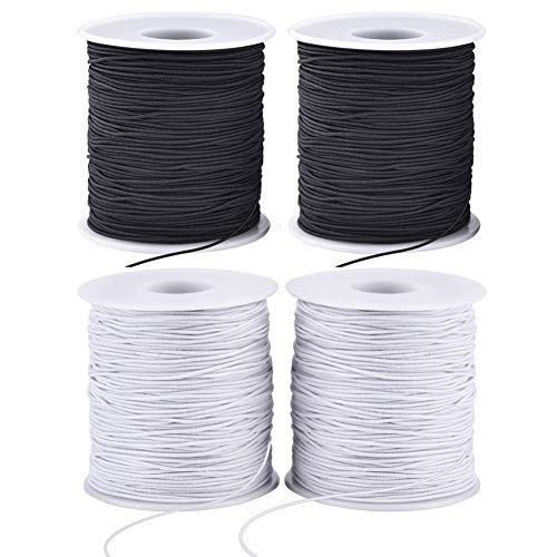 Stretchy String for Bracelets, 4 Rolls 1 mm Sturdy Elastic String Elastic Cord for Jewelry Making, Necklaces, Beading (2 Black+ 2 White)