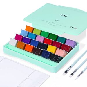 himi gouache paint set, 24 colors x 30ml unique jelly cup design with 3 paint brushes and a palette in a carrying case perfect for artists, students, gouache opaque watercolor painting (green)