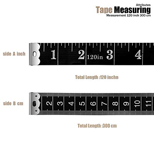 Tape Measure Body Measuring Tape, 120 Inch Soft Fabric Measuring Tape for Sewing Cloth Measurement, Double Scale Tailor Ruler for Weight Loss Medical Measurement Nursing Craft(2 Pack/Black)