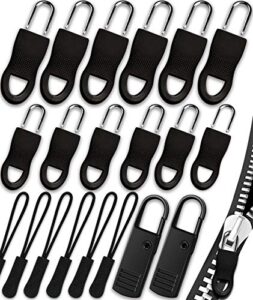 zipper pull, universal zipper pull replacement kit, removable zipper pulls tab replacement (20 pcs), black zipper pulls for jackets, luggage, backpacks, purses, boots, pants, tents, (3 styles 4 sizes)