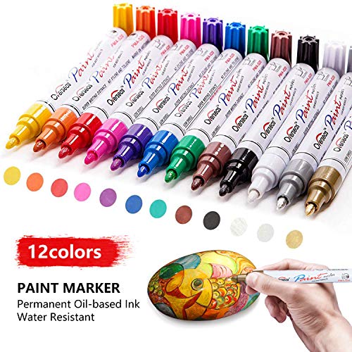 Paint Pens Paint Markers on Almost Anything Never Fade Quick Dry and Permanent, Oil-Based Waterproof Paint Marker Pen Set for Rocks Painting, Wood, Fabric, Plastic, Canvas, Glass, Mugs, DIY Craft