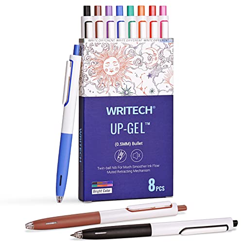 WRITECH Retractable Gel Ink Pens: Multicolor 0.5mm Fine Point Pen No Smear & Bleed for Journaling Sketching Drawing Notetaking Extra Smooth Writing Silent Click Pen Set Up-Gel 8ct