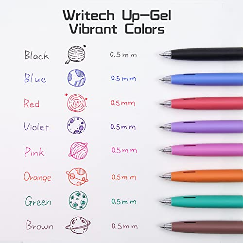 WRITECH Retractable Gel Ink Pens: Multicolor 0.5mm Fine Point Pen No Smear & Bleed for Journaling Sketching Drawing Notetaking Extra Smooth Writing Silent Click Pen Set Up-Gel 8ct