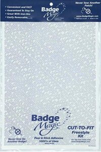badge magic cut to fit freestyle double-sided patch adhesive kit (1-pack) – no iron necessary – safe applicator of decals on fabric, clothing, hats, and jeans