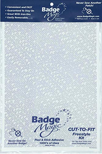 Badge Magic Cut to Fit Freestyle Double-Sided Patch Adhesive Kit (1-Pack) - No Iron Necessary - Safe Applicator of Decals on Fabric, Clothing, Hats, and Jeans