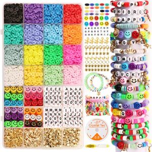 uhibros 5800 pcs clay beads for bracelet making kit, jewelry making kit for girls 16 color polymer heishi beads bracelets making kit gifts for girls with smiley face letter beads