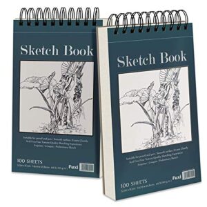 5.5" x 8.5" Sketchbook Set, Top Spiral Bound Sketch Pad, 2 Packs 100-Sheets Each (68lb/100gsm), Acid Free Art Sketch Book Artistic Drawing Painting Writing Paper for Beginners Artists