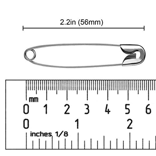 A+DAY Large Safety Pins 2.2 Inch (56mm), Size 4, 80-Count, Nickel Finish