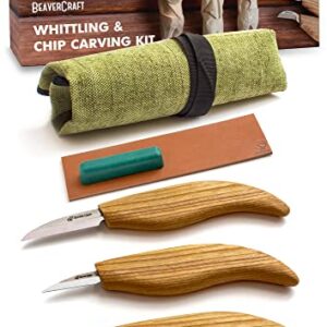 BeaverCraft S15 Whittling Kit Wood Carving Kit for Beginners - Wood Carving Tools Set - Whittling Knife Set Whittling Tools Wood Carving Wood for Beginners, Wood Whittling Kit for Beginners