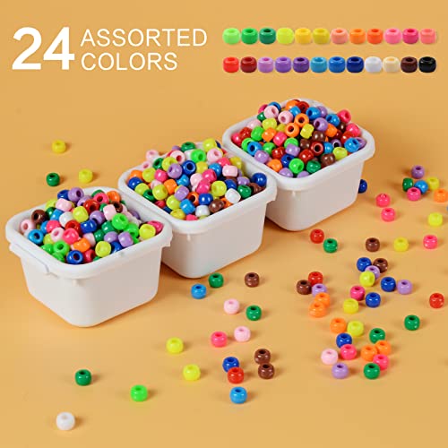 Simetufy 1200 Pcs Pony Beads Plastic Beads for Bracelet Making, Multi-Colored Beads for Hair Braiding, DIY Crafts, Kandi Jewelry, Key Chains and Ornaments Decorations 24 Assorted Colors