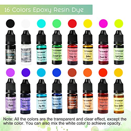 LET'S RESIN Epoxy Resin Pigment 16 Color Liquid Epoxy Resin Dye, Concentrated Epoxy Resin Paint,Resin Colorant for Resin Coloring,Resin Jewelry, Resin Art Crafts DIY Making (Each 0.35oz)