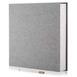 Photo Album Self Adhesive 3x5 4x6 5x7 6x8 8x10 8.5x11 11x10.6 Magnetic Scrapbook Album DIY Length 11x10.6 Inch 40 Pages Linen Cover DIY Photo Album with A Metallic Pen and DIY Accessories(Gray)