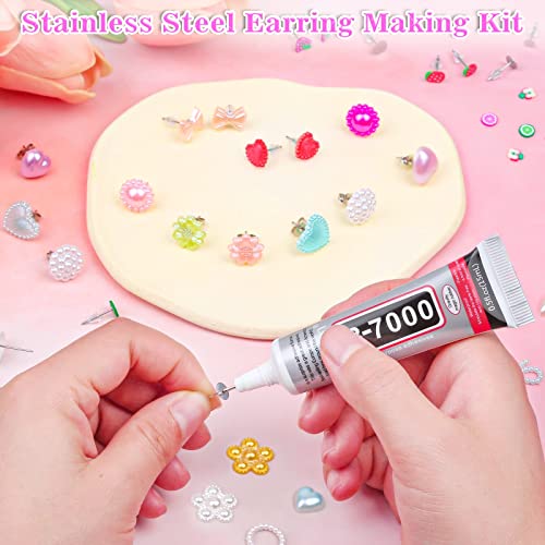 Jewelry Glue with Earring Posts, Anezus 600pcs Stainless Steel Earring Posts Blanks Hypoallergenic Earring Posts and Back with Rubber Earring Backs for Jewelry Making Supplies Earring Findings