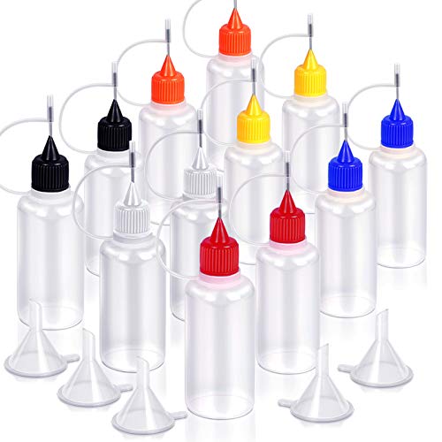 12pcs Precision Tip Applicator Bottles, YGDZ 30ml Needle Tip Squeeze Glue Bottles for Paint Quilling Craft, 6 Colors Precision Bottles with 5 Mini Funnels