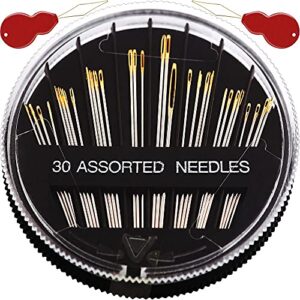 30/60pack premium sewing needles for hand sewing repair, 6 sizes assorted needles with 2 threaders, sewing needles for handsewing, large eye stitching needles, embroidery needles, sewing sharp needles