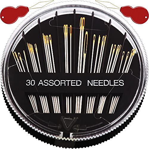 30/60Pack Premium Sewing Needles for Hand Sewing Repair, 6 Sizes Assorted Needles with 2 Threaders, Sewing Needles for Handsewing, Large Eye Stitching Needles, Embroidery Needles, Sewing Sharp Needles