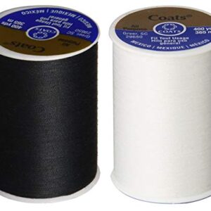 2-Pack - BLACK & WHITE - Coats & Clark Dual Duty All-Purpose Thread - One 400 Yard Spool each of BLACK & White