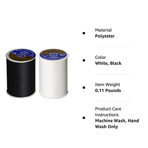 2-Pack - BLACK & WHITE - Coats & Clark Dual Duty All-Purpose Thread - One 400 Yard Spool each of BLACK & White