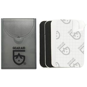 gear aid tenacious tape mini patches for down jacket repair, black and clear, six 1.5”x 2.5”